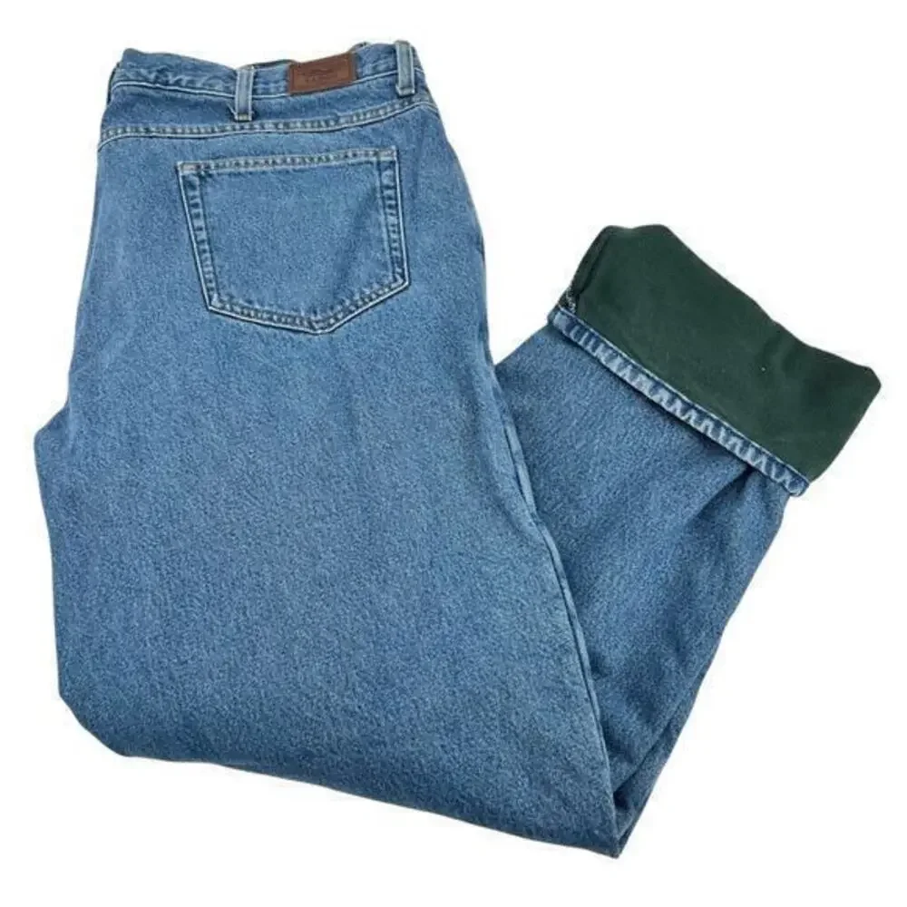 vtg 90s LL BEAN fleece lined denim jeans straight leg stonewash faded sz 44 x 34